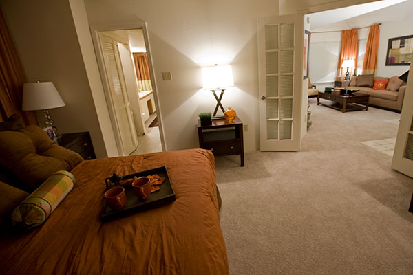 Riverview Villa Master Bedroom looking out into living room